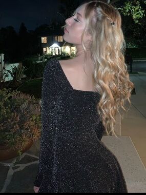 Urban Outfitters Black Sparkle Long-Sleeve Square-Neck Dress